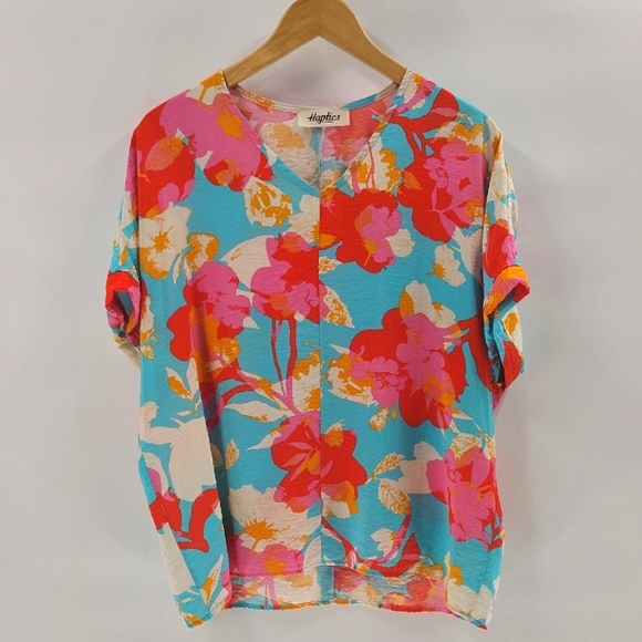 Haptics By Holly Harper Pullover V Neck Blouse Size Small Oversized Floral Print - Picture 1 of 5